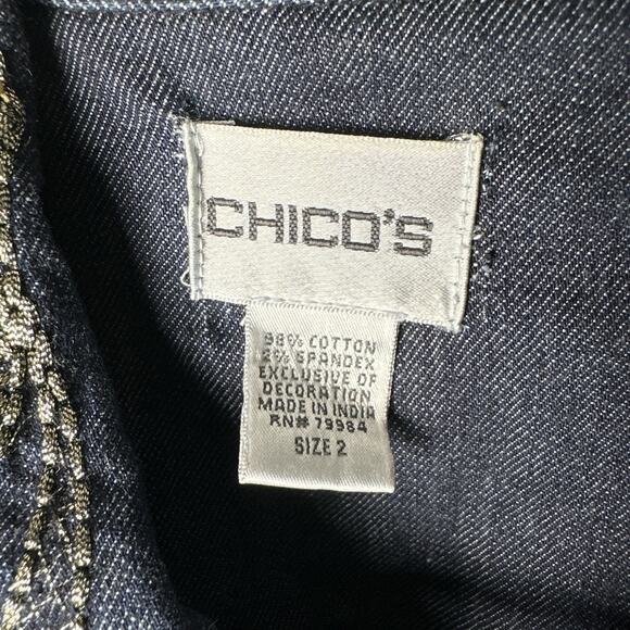 Chicos Embellished Denim Jacket Size 2 Gold Sequin Beaded Jean Western Glam Y2K - Picture 8 of 16